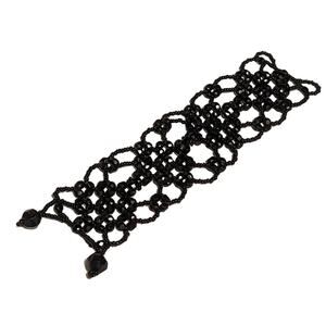 Vintage Glass Beaded Open Work Net Cuff Bracelet Black Button Closure 6"